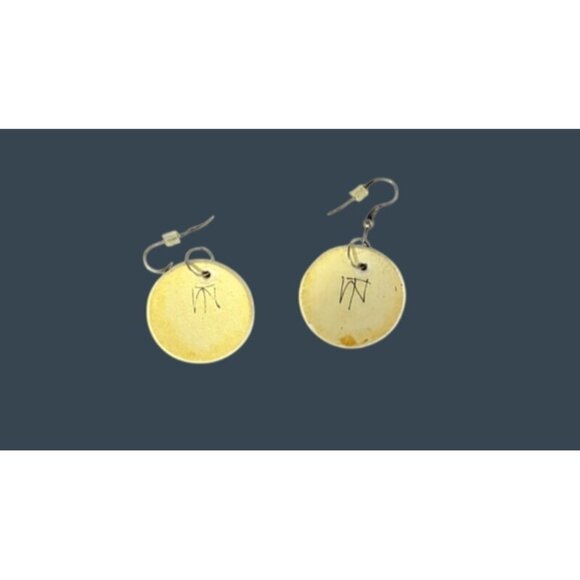 Handmade Cream Round Shell Earrings With Black Silhouette Art - Picture 7 of 9